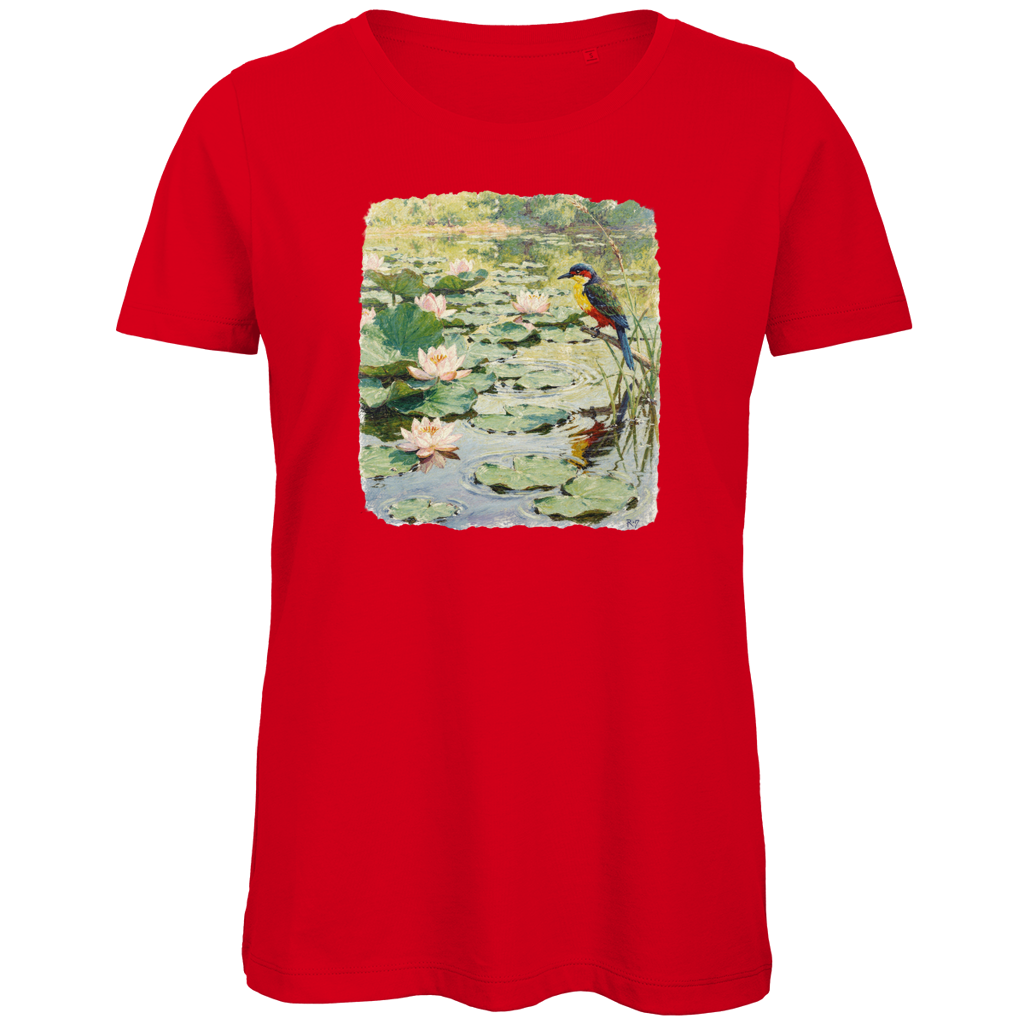 Damen Premium Bio T-Shirt - Vogel am Seerosenteich