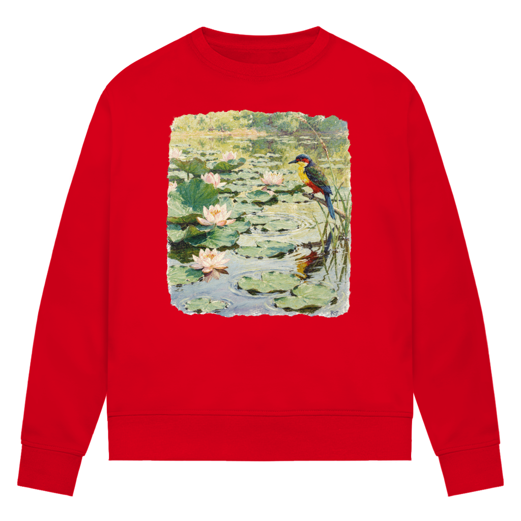 Damen Premium Bio Sweatshirt Vogel am Seerosenteich