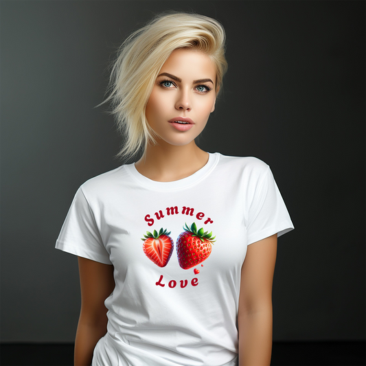 Erdbeer T-Shirt Damen Premium in weiß