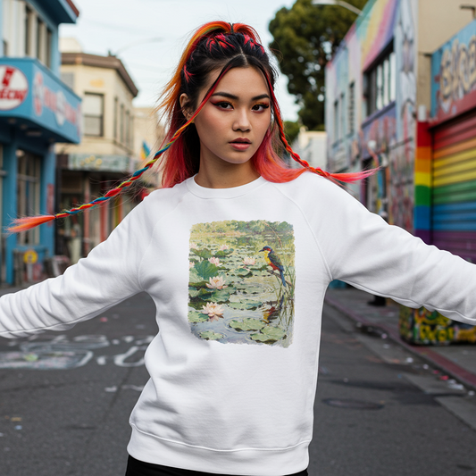 Damen Premium Sweatshirt | Vogel am Seerosenteich Print
