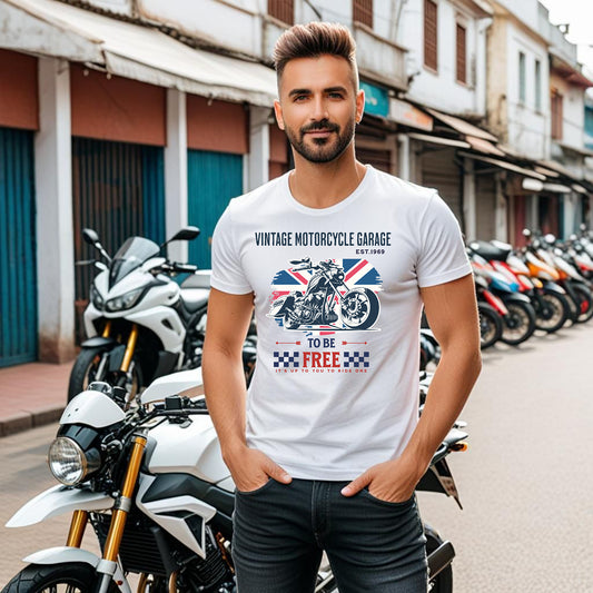Motorrad T-Shirt Herren Heavy Cotton Vintage Garage mit detailreichem Biker Grafikprint