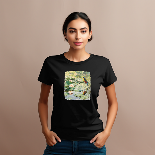 Damen Premium Bio T-Shirt - Vogel am Seerosenteich
