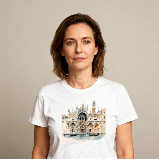 Italien T-Shirt Damen Premium mit kunstvollem Venedig Grafikprint im Reise Stil
