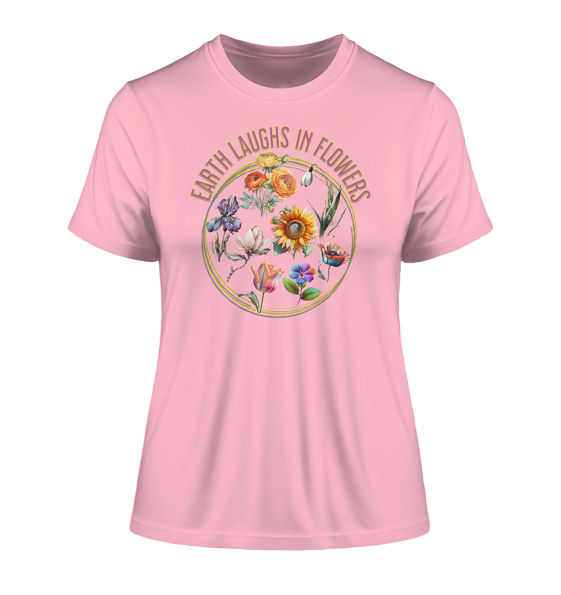 Damen T-Shirt, Enge Passform, Bio-Qualität - Blumen Print