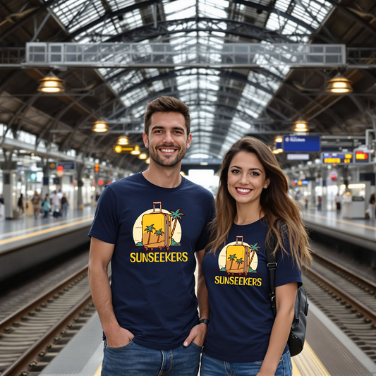 Sommer T-Shirt Unisex Lässig mit Sunseekers Retro Print für den Urlaub