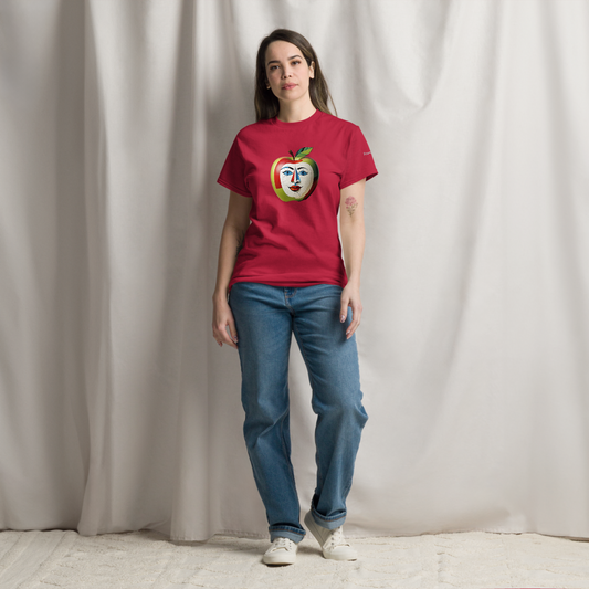 Retro Print T-Shirt Unisex mit freundlichem Apfel Grafikprint im künstlerischen Stil