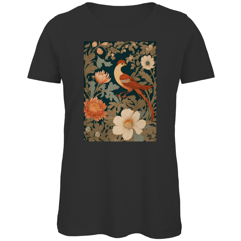 Botanischer Vogel Damen T-Shirt | Premium Rundhals Baumwollshirt