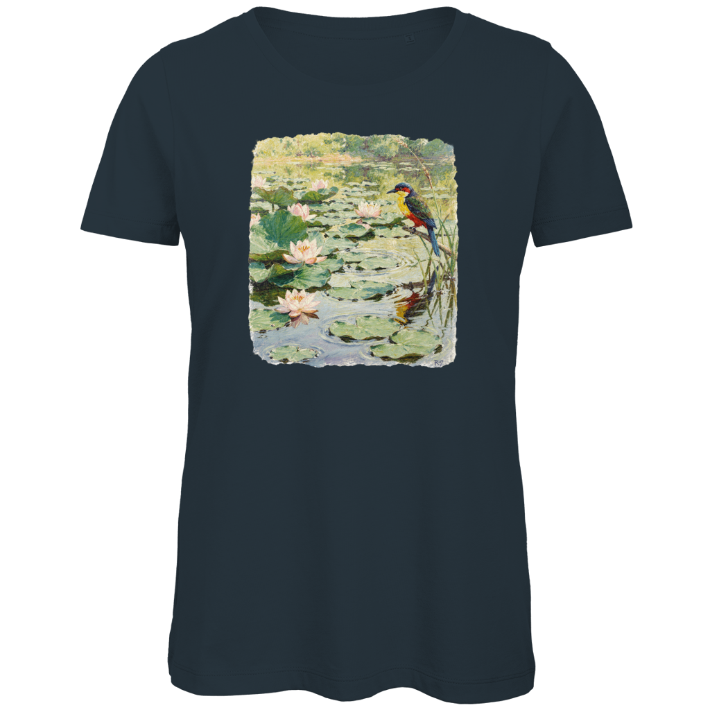 Damen Premium Bio T-Shirt - Vogel am Seerosenteich