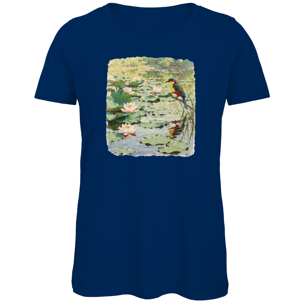 Damen Premium Bio T-Shirt - Vogel am Seerosenteich