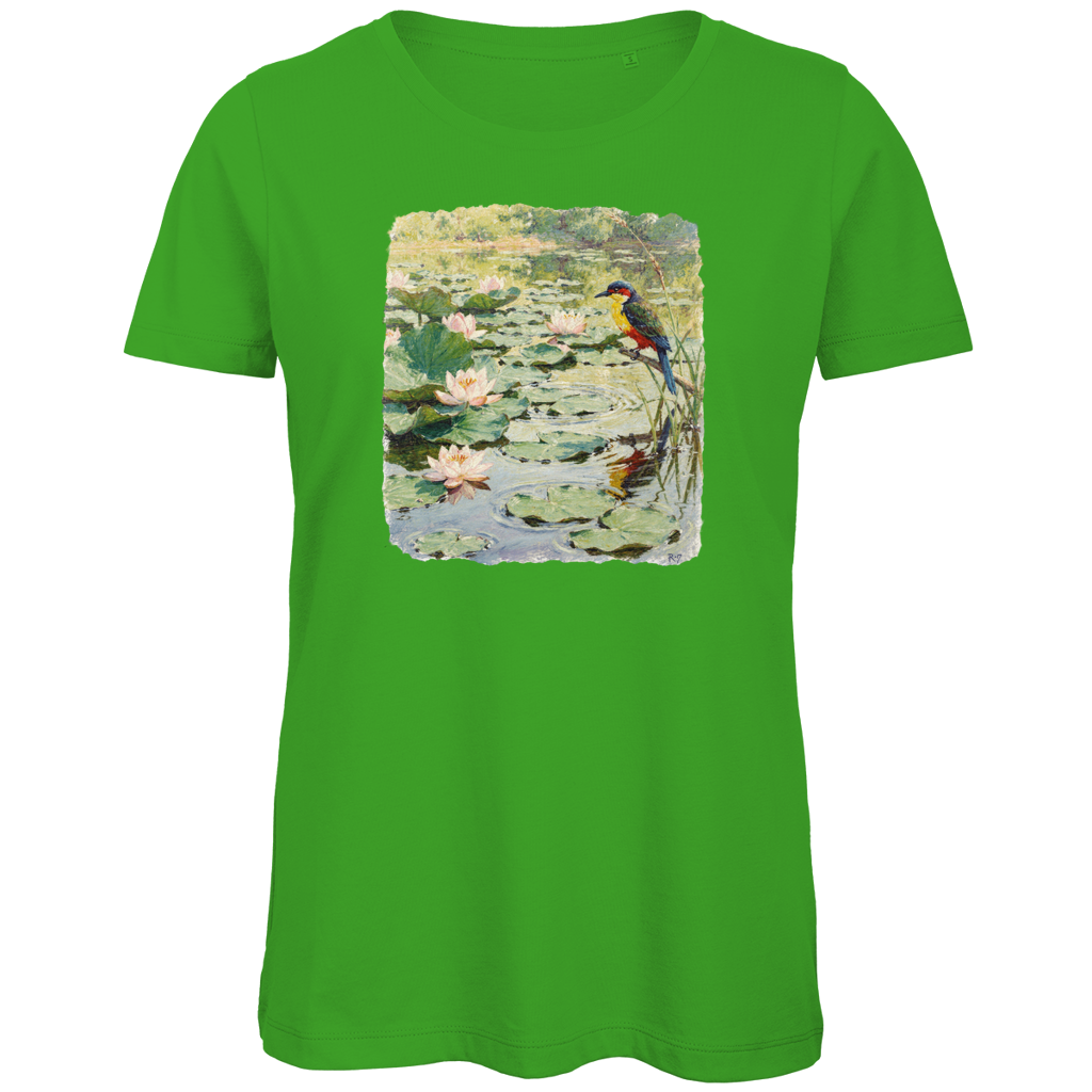Damen Premium Bio T-Shirt - Vogel am Seerosenteich