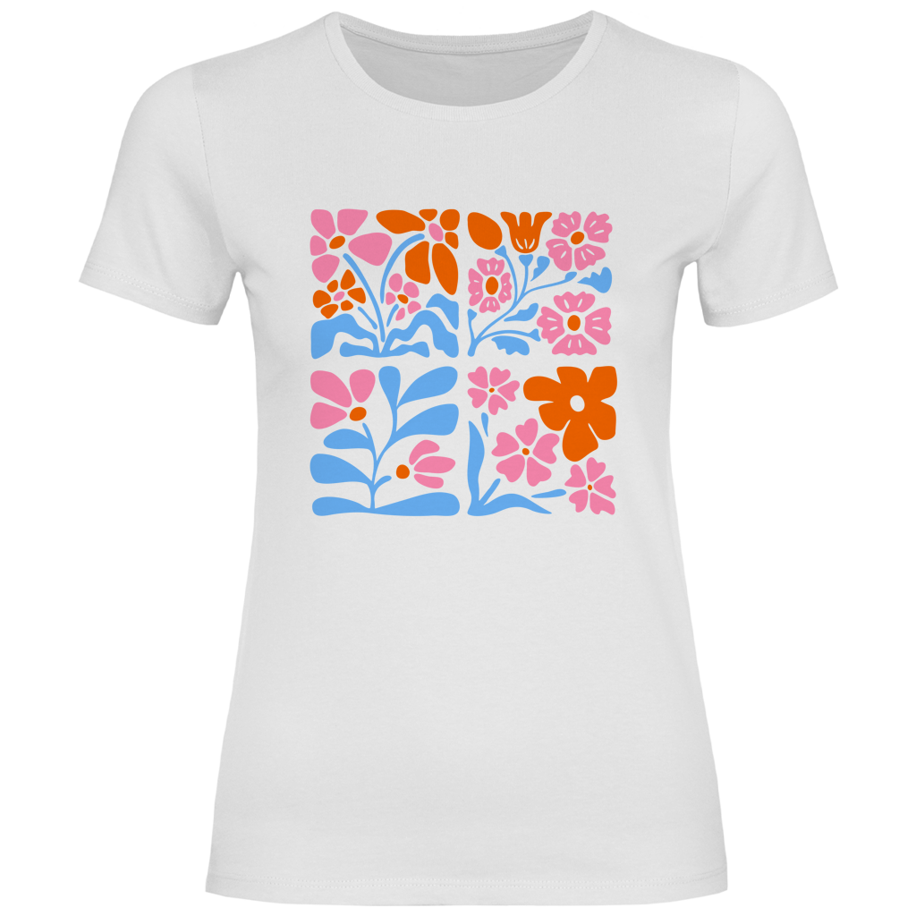 Damen T-Shirt mit buntem Flower Power Design