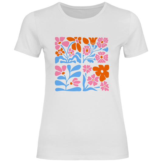 Damen T-Shirt mit buntem Flower Power Design