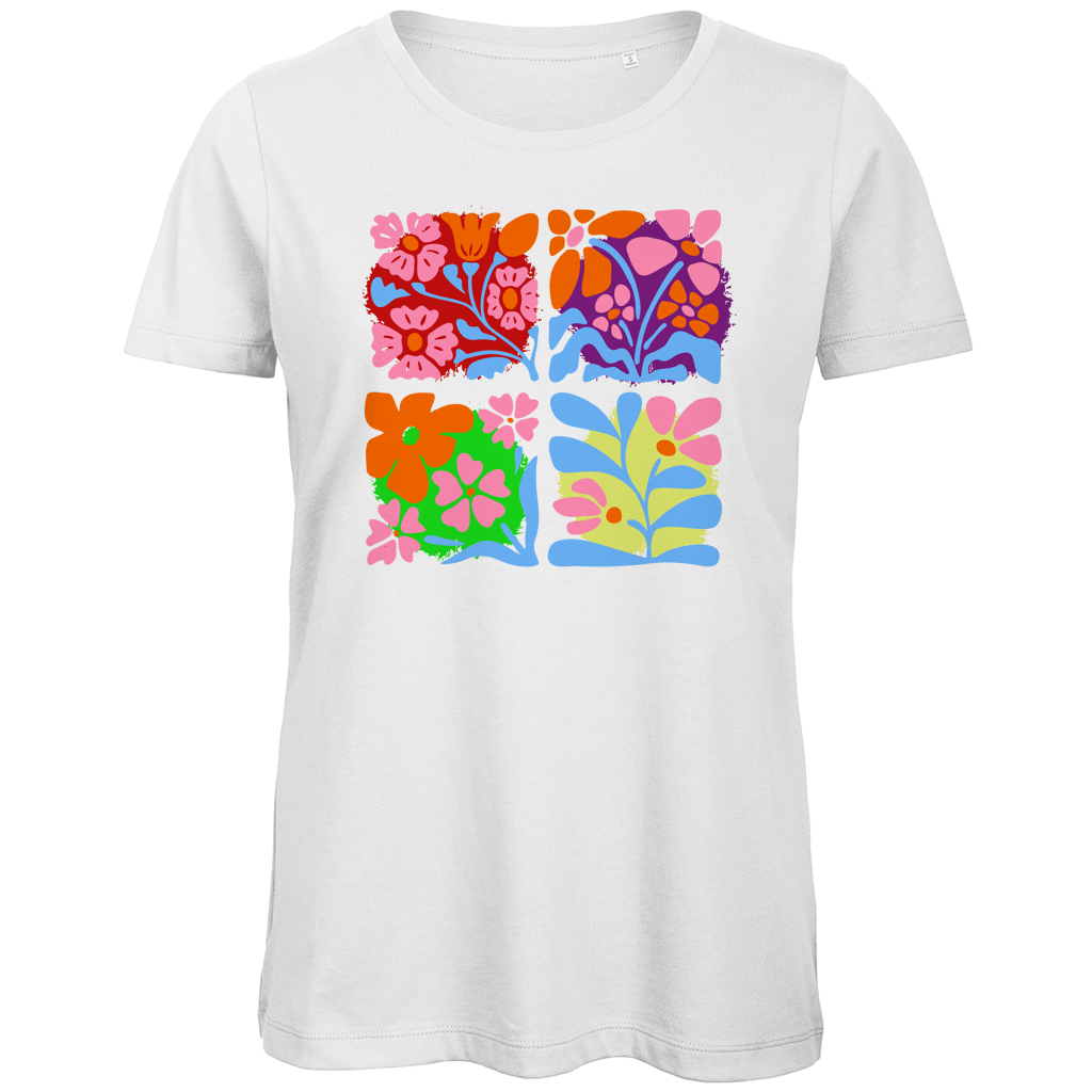 Flower Power Damen T-Shirt | Stylisches Sommer Shirt mit Blumen Print