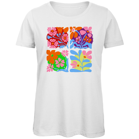 Flower Power Damen T-Shirt | Stylisches Sommer Shirt mit Blumen Print