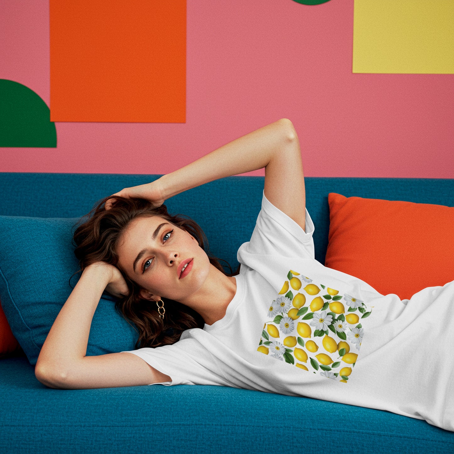 Damen T-Shirt Premium Classic - Zitronen & Blüten Motiv