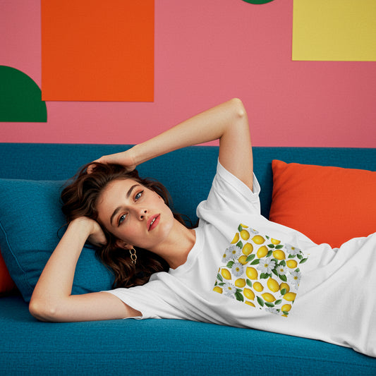 Damen T-Shirt Premium Classic - Zitronen & Blüten Motiv