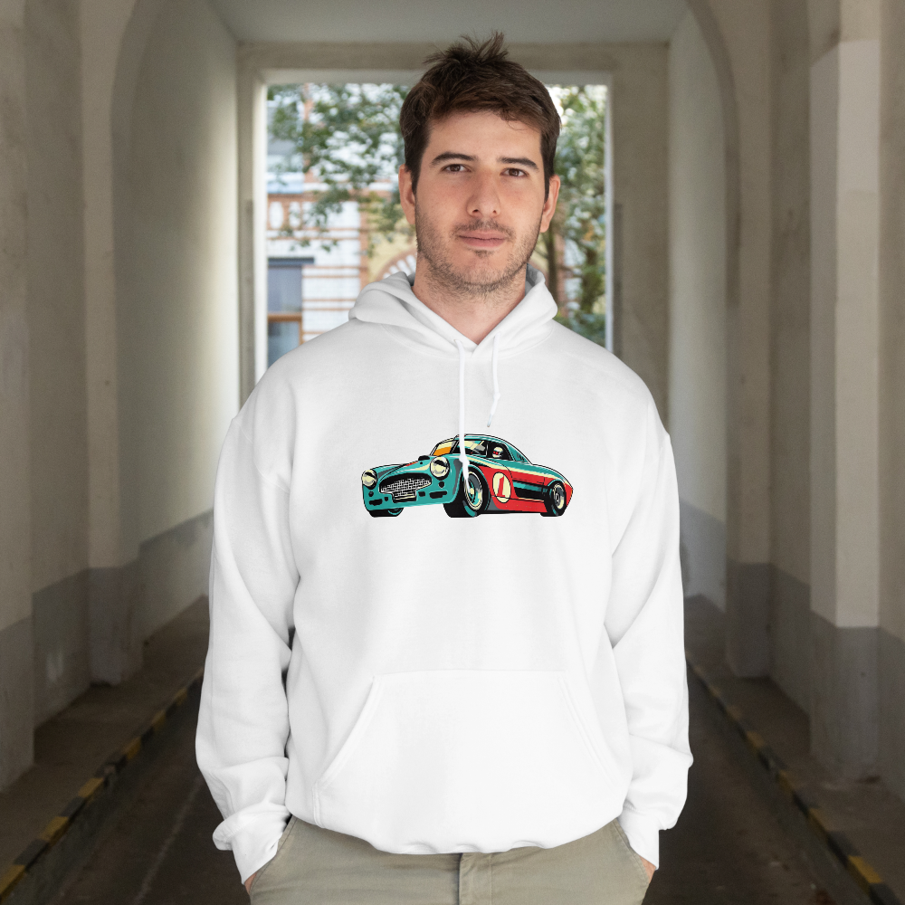 Premium Unisex Hoodie mit Oldtimer Rennwagen Print