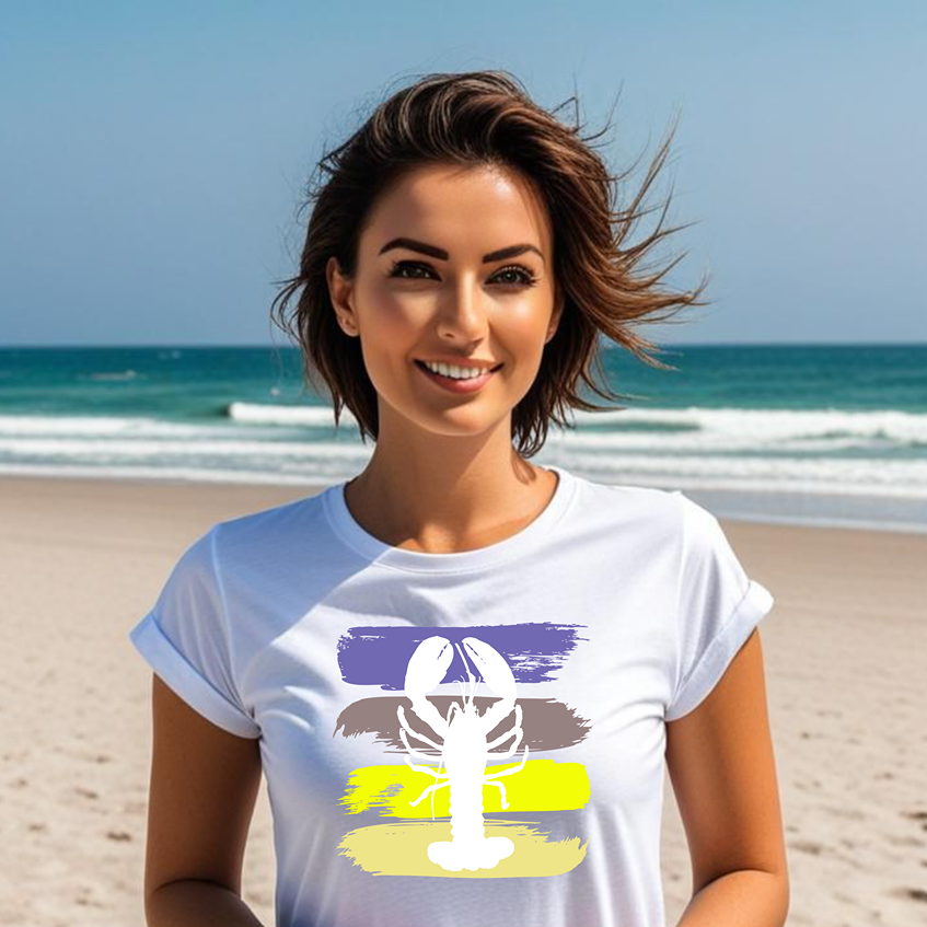 Damen T-Shirt, Roll-Up T-Shirt mit Hummer Print