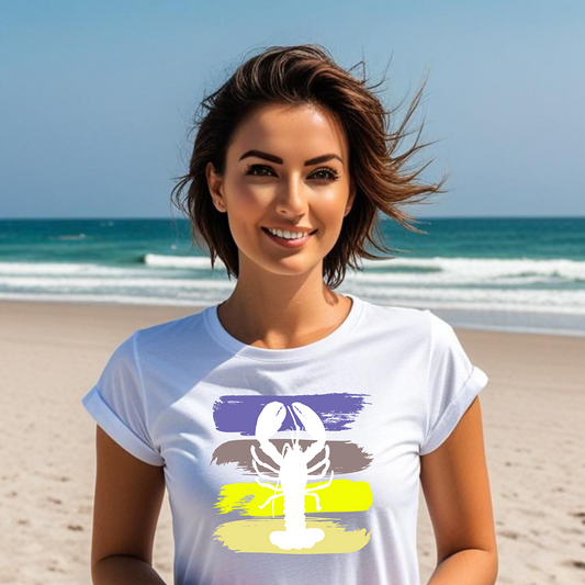 Damen T-Shirt, Roll-Up T-Shirt mit Hummer Print