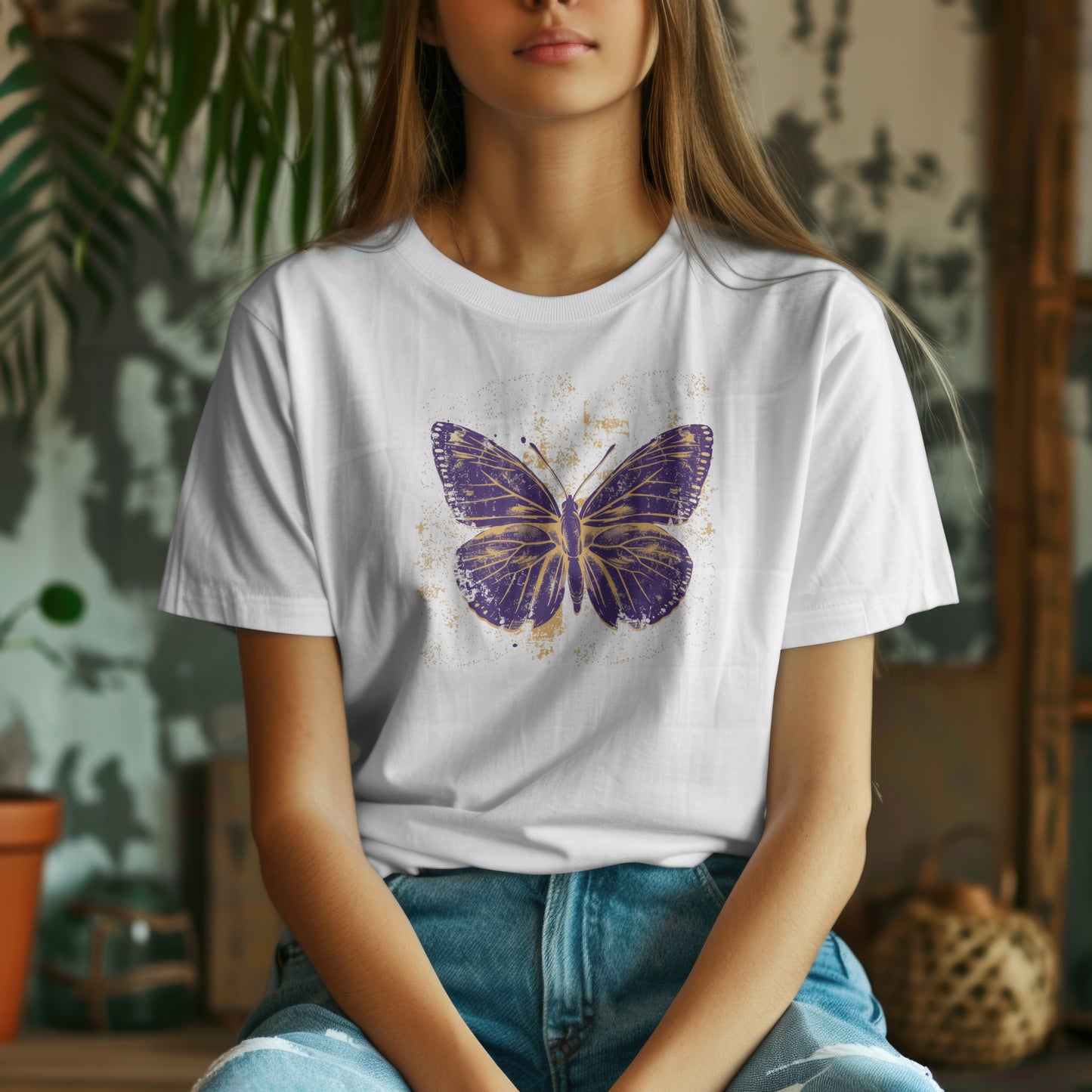 Damen T-Shirt Premium -  Schmetterling Print