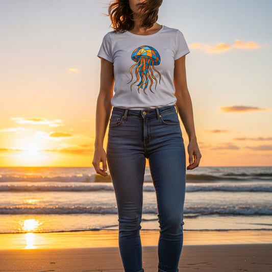 Unisex-T-Shirt mit einem expressionistischen Quallen Print