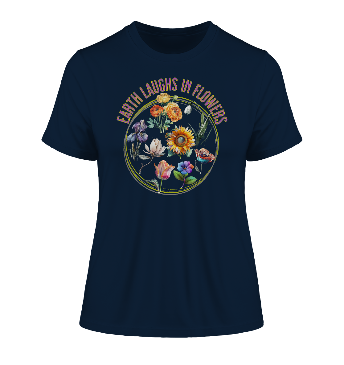 Damen T-Shirt, Enge Passform, Bio-Qualität - Blumen Print