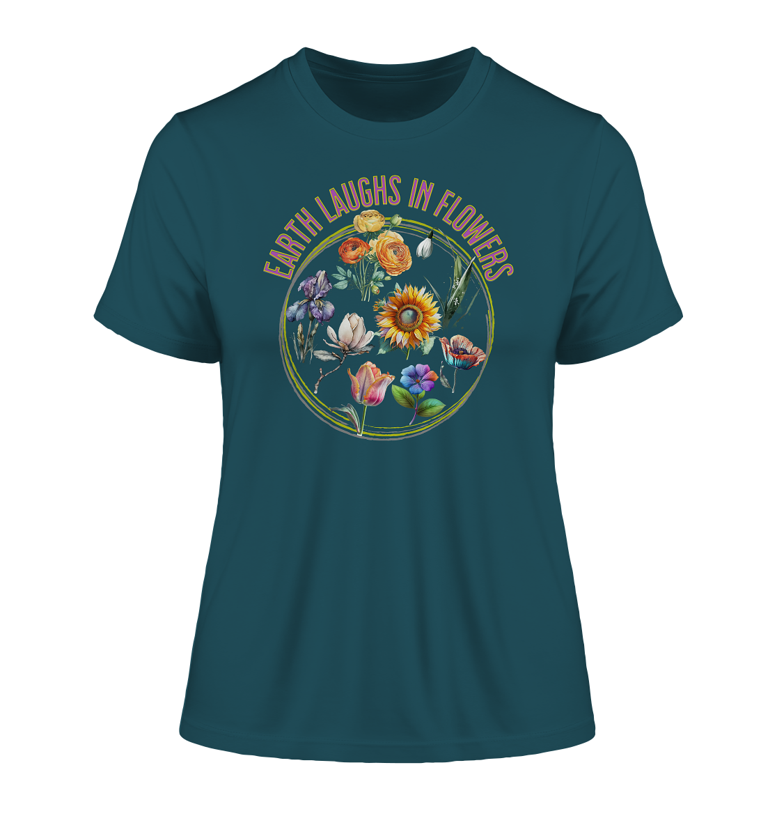 Damen T-Shirt, Enge Passform, Bio-Qualität - Blumen Print