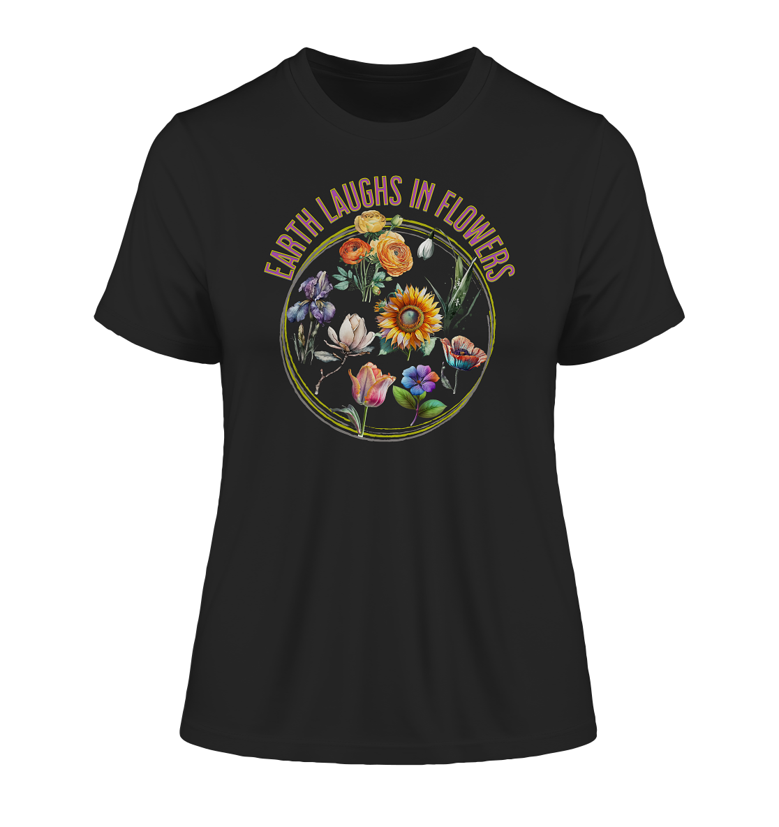 Damen T-Shirt, Enge Passform, Bio-Qualität - Blumen Print