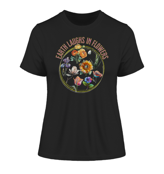 Damen T-Shirt, Enge Passform, Bio-Qualität - Blumen Print
