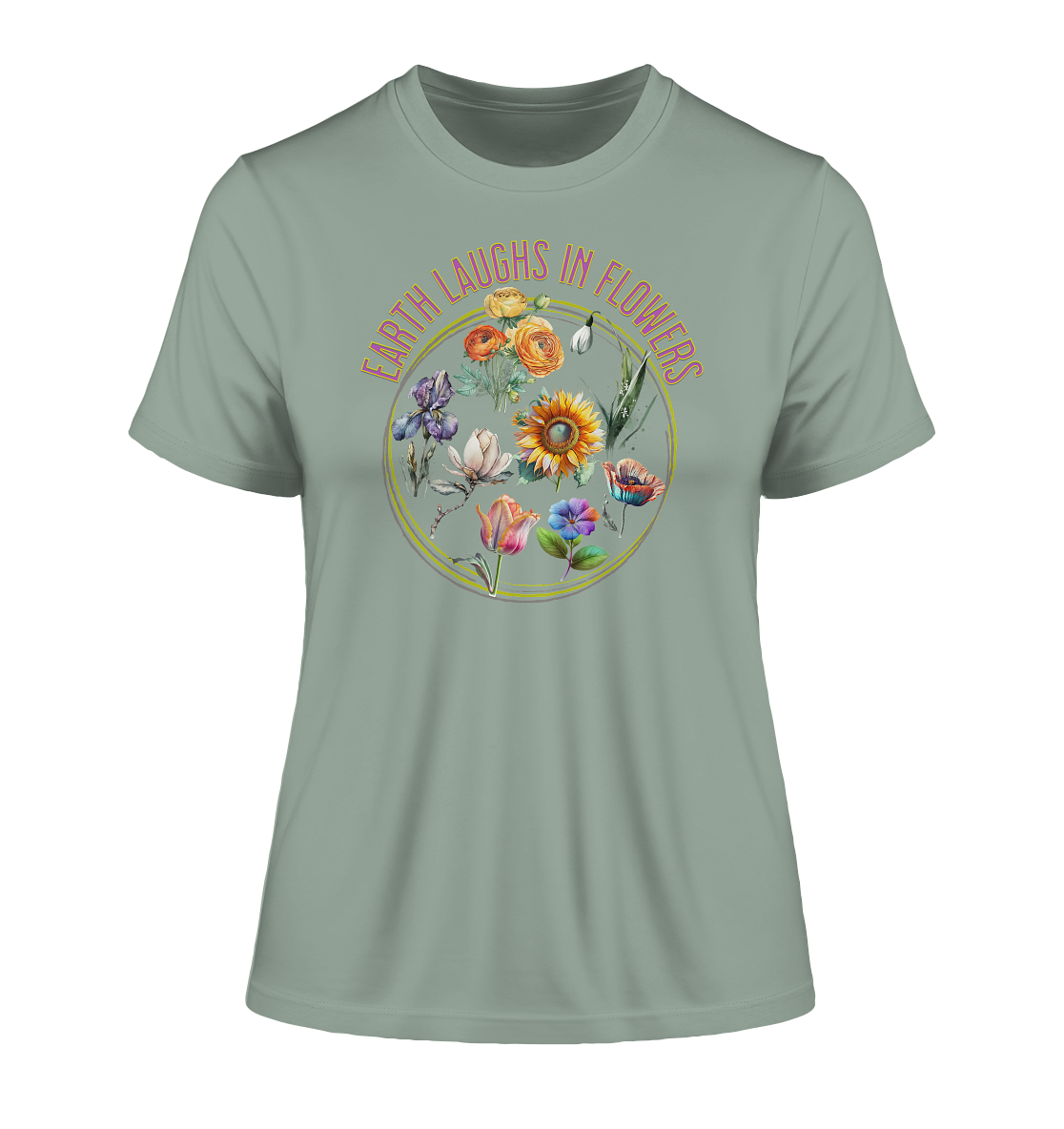 Damen T-Shirt, Enge Passform, Bio-Qualität - Blumen Print