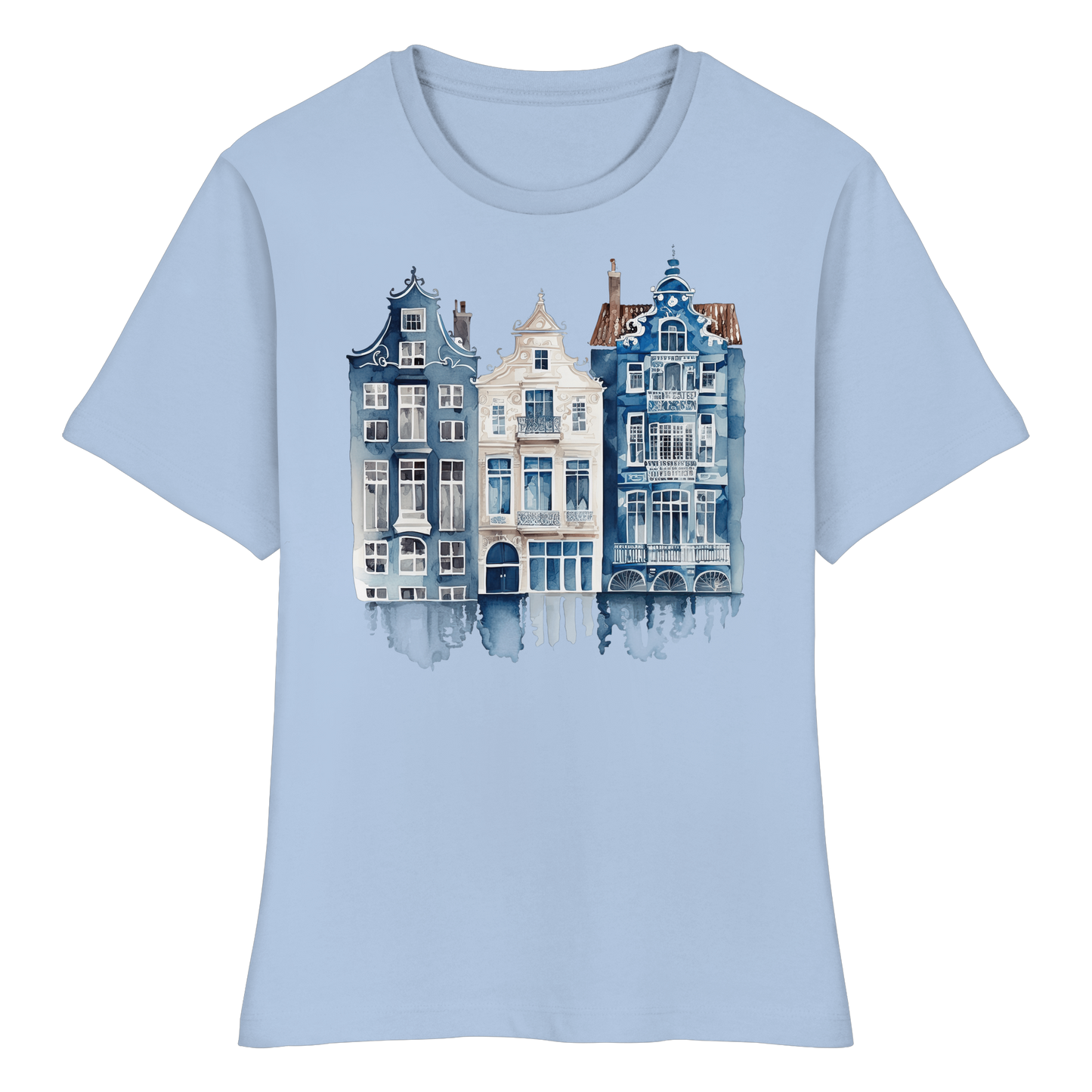Damen T-Shirt Grachtenhäuser Amsterdam | Slim-Fit Baumwollshirt mit Back-Logo