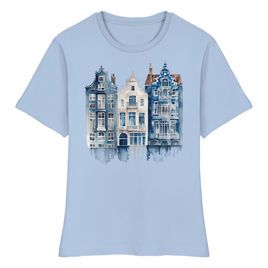 Damen T-Shirt Grachtenhäuser Amsterdam | Slim-Fit Baumwollshirt mit Back-Logo