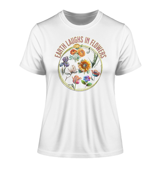Damen T-Shirt  "Earth laughs in Flowers" | Slim-Fit Baumwollshirt mit Blumenstrauß Print
