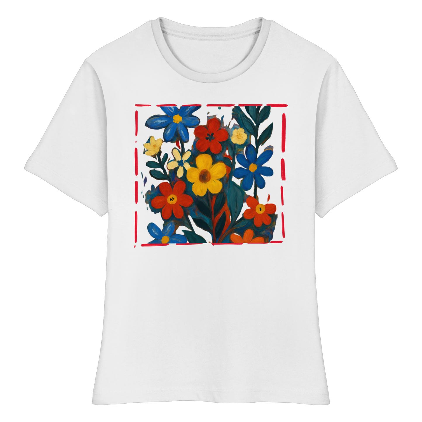 Blumenwiese Damen T-Shirt | Slim-Fit Baumwollshirt mit floralem Print