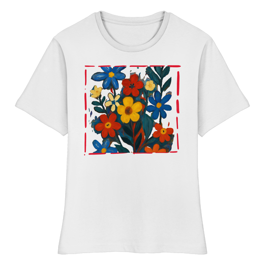 Blumenwiese Damen T-Shirt | Slim-Fit Baumwollshirt mit floralem Print