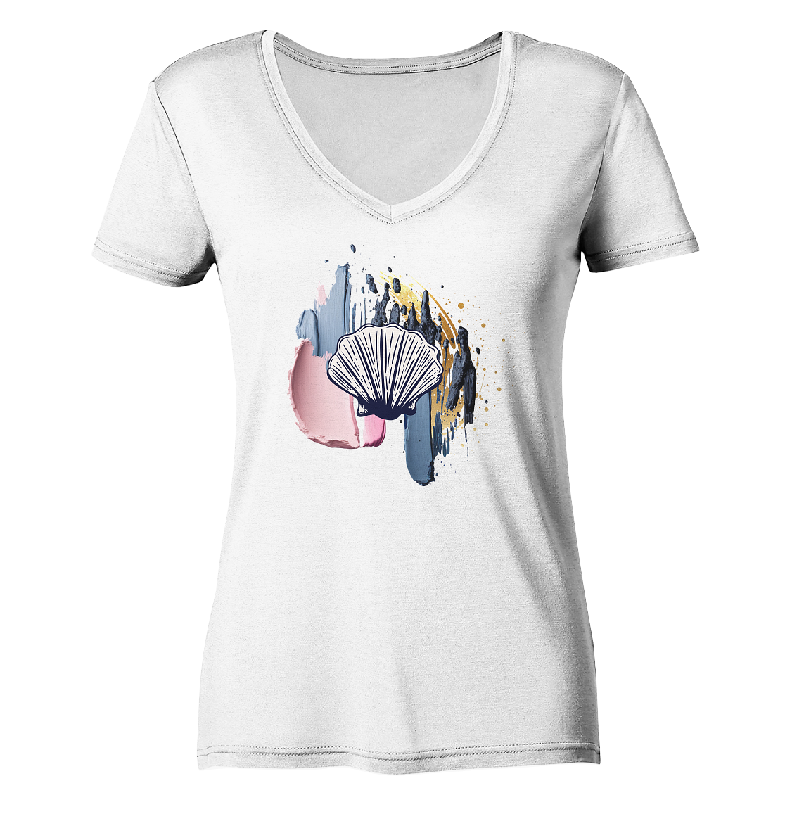 Maritimes Damen T-Shirt mit Muschel Print | V-Ausschnitt