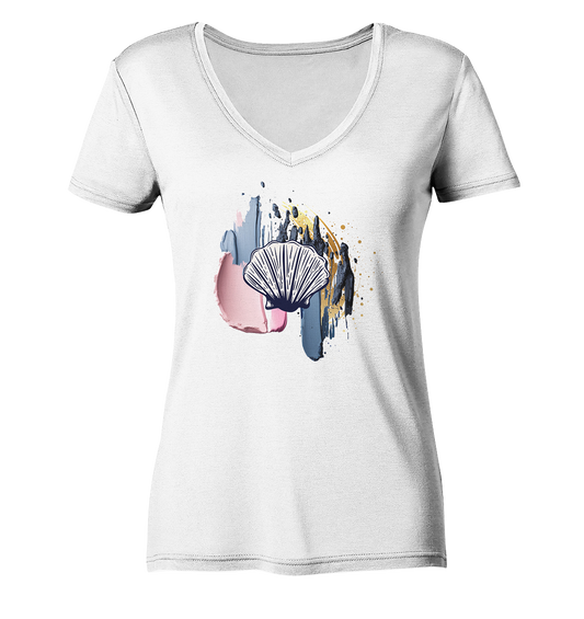 Maritimes Damen T-Shirt mit Muschel Print | V-Ausschnitt
