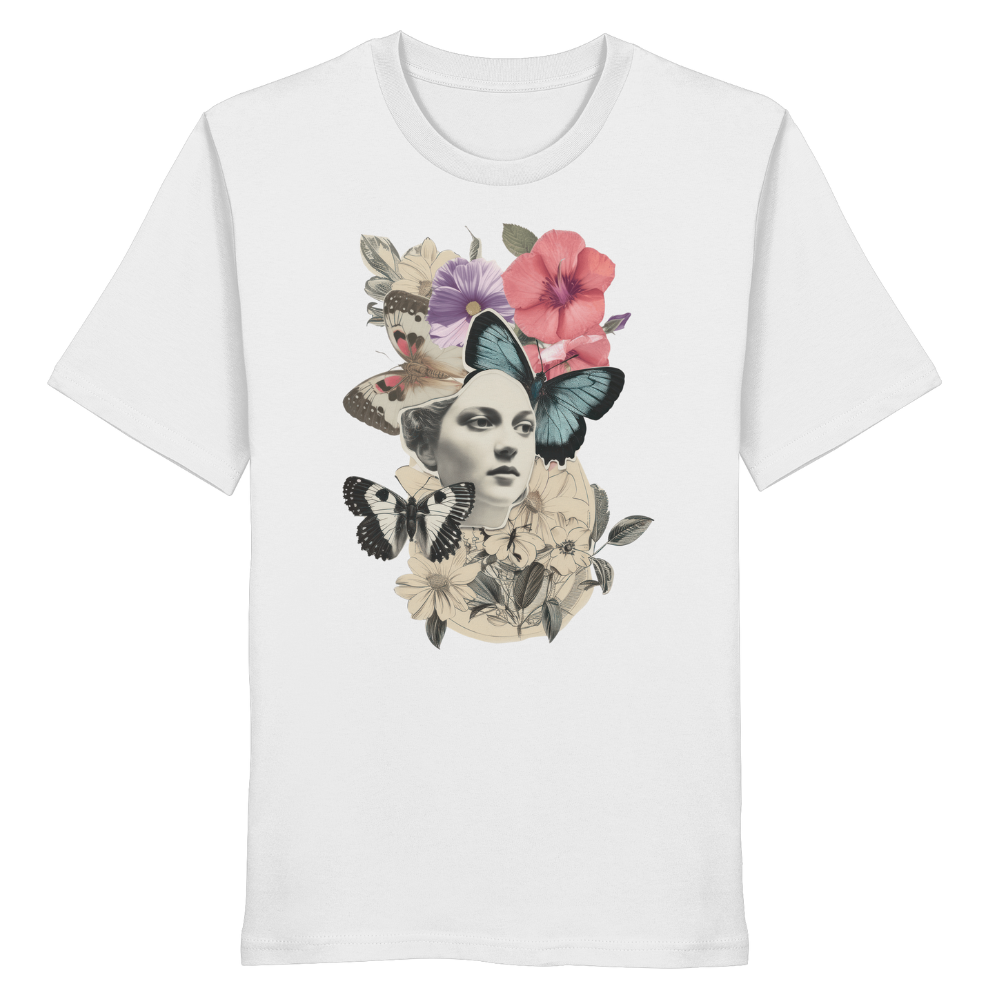 Damen T-Shirt Vintage Flower | Baumwollshirt mit Blumen & Schmetterling Print