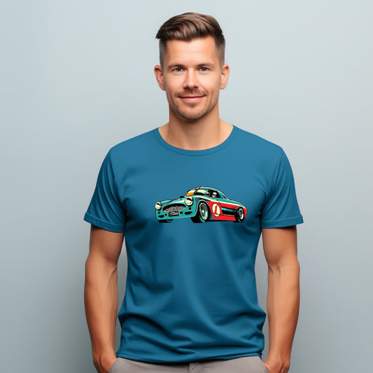 Klassisches Unisex T-Shirt mit Oldtimer Rennwagen Print