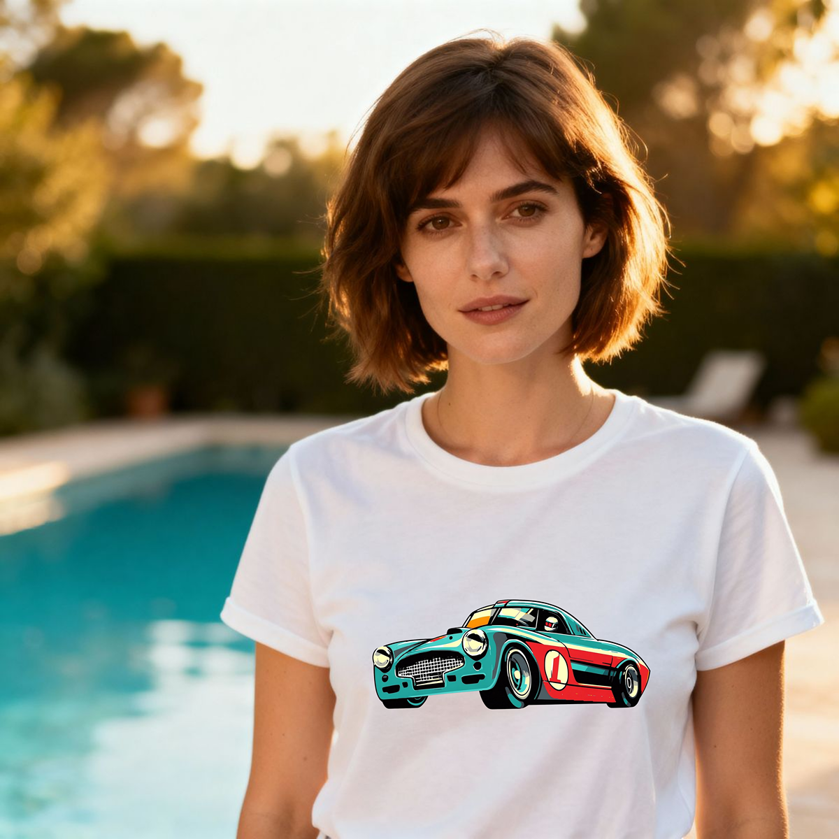 Klassisches Unisex T-Shirt mit Oldtimer Rennwagen Print