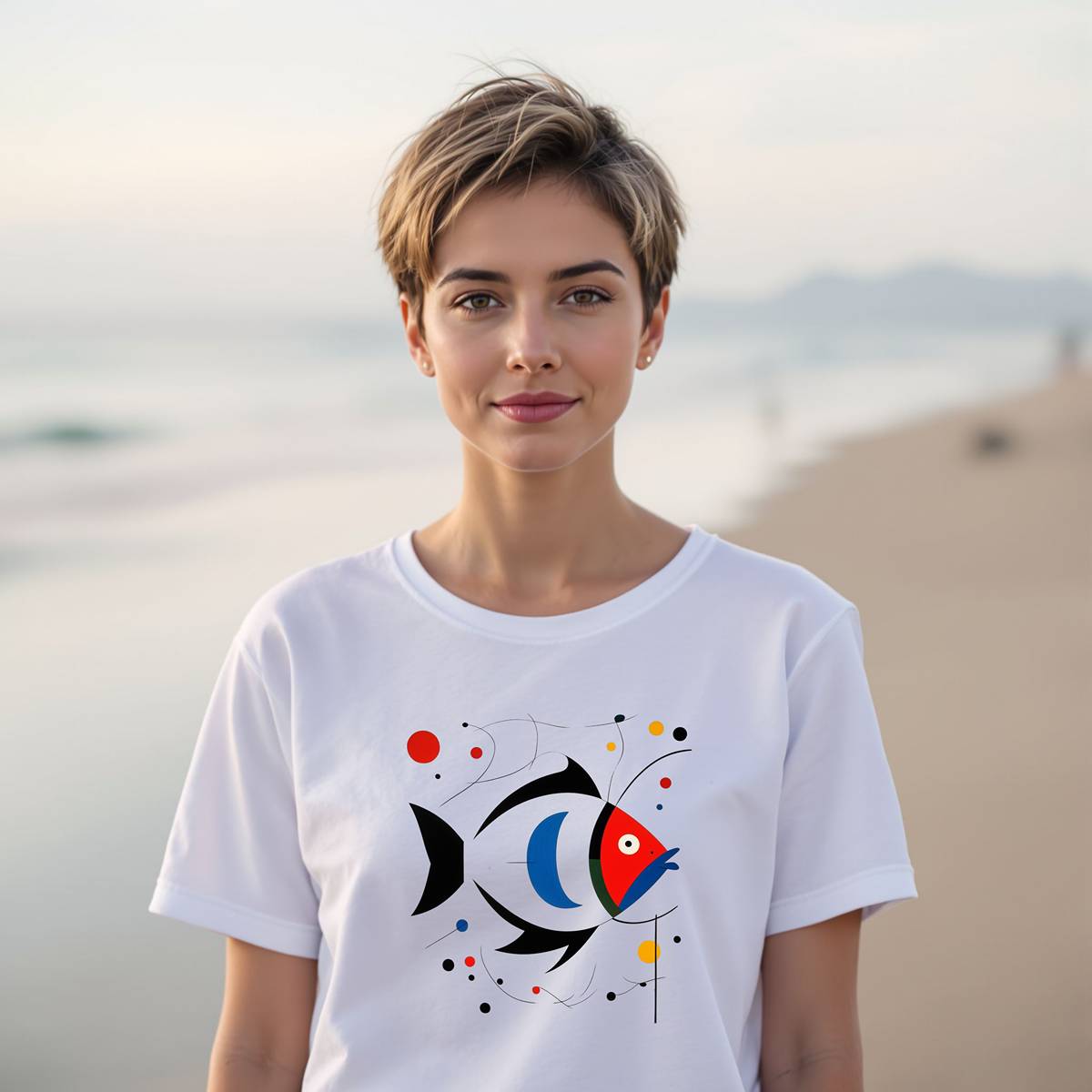 T-Shirt für Damen Basic Softstyle - Bunter Fisch